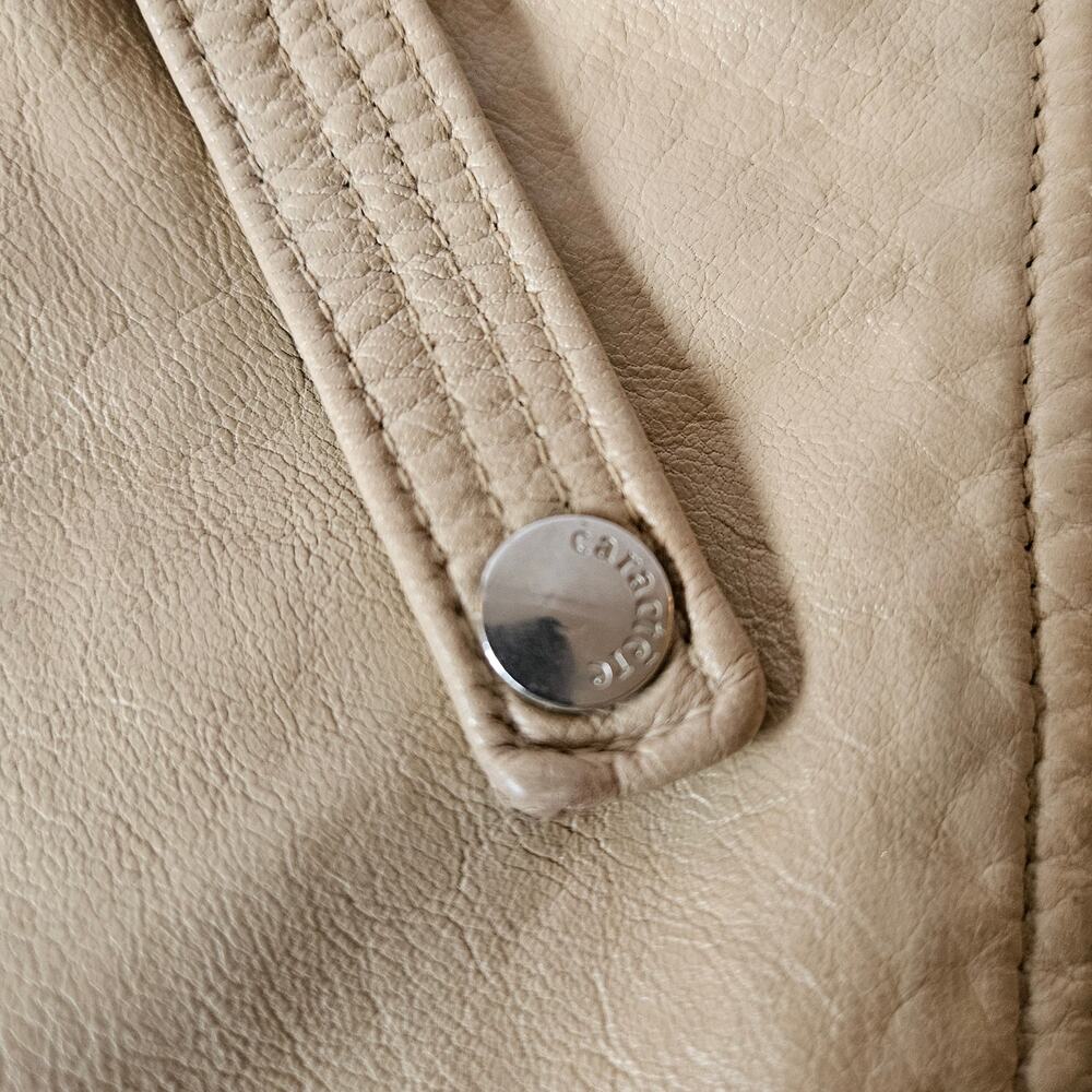 Y2k Euro Trench Coat Beige Caracetre Longline Vegan Leather - Small - Picture 3 of 5